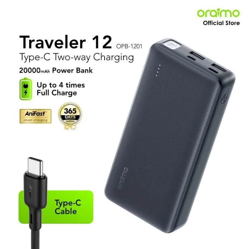 Oraimo 20000 Traveler 15 Flash 15W Power Bank Type-C Input & Output